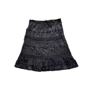 Vintage Y2K Black Tiered Midi Peasant Skirt Boho Whimsygoth Witchy Fairy XL